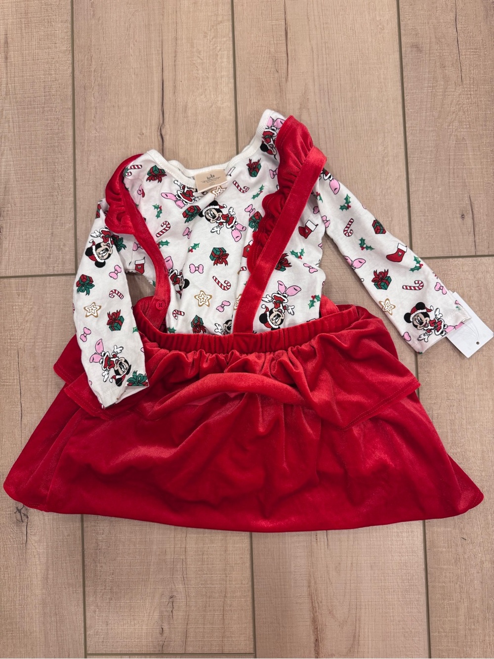 Disney Red and White Minnie Mouse Holiday Dress with Printed Top